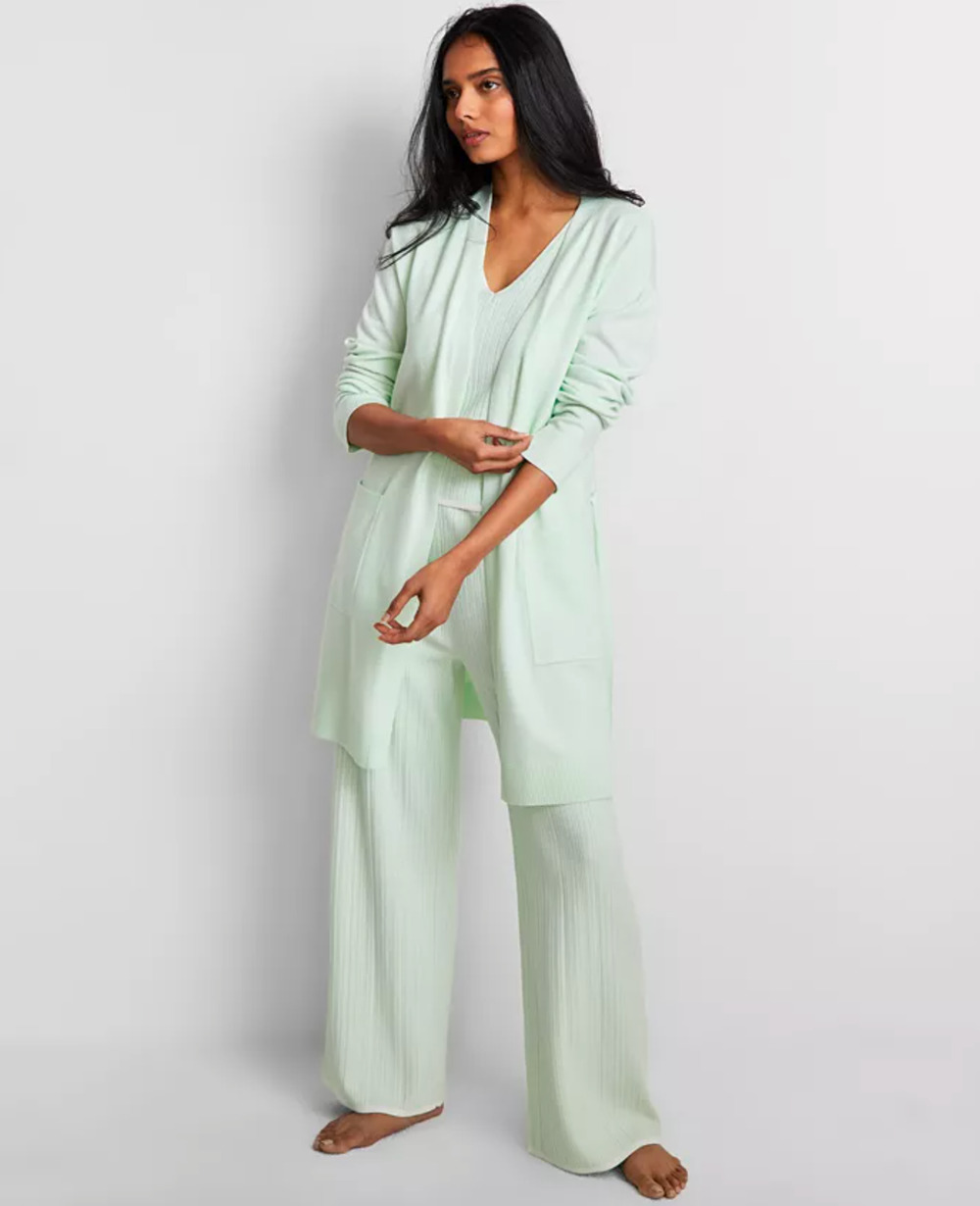 NWT State of Day Women's XL Sweater Knit Duster Robe Buttermint Belted Pockets